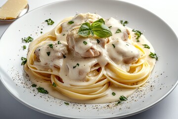Creamy Pasta Dish with Chicken, Basil, Parmesan, Delicious Meal
