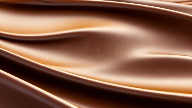 Close-up of elegant, wavy brown silk fabric with soft highlights enhancing its smooth texture. The image exudes luxury and high-quality material, perfect for a fashion concept.
