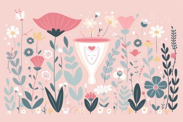 Floral design featuring menstrual cup in pastel garden