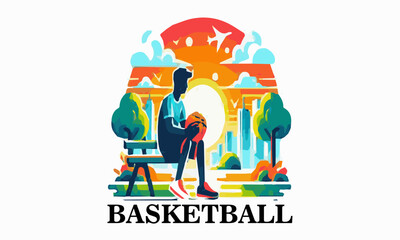 This vector illustration shows a teenage boy playing basketball. This design is very suitable for use as a poster design, t-shirt or sports promotional material