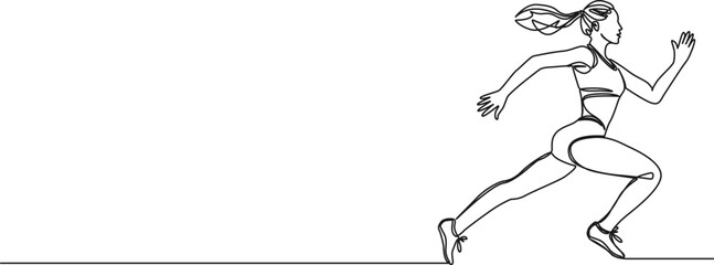 continuous single line drawing of female sprinter, line art vector illustration