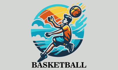 This vector illustration shows a teenage boy playing basketball. This design is very suitable for use as a poster design, t-shirt or sports promotional material