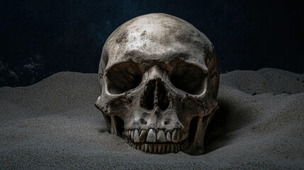 Ancient Skull Half Buried in Sand