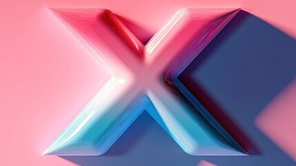 A stylized 3D letter "X" with a gradient effect on a pink background.