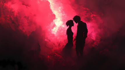 Mysterious Creatures of the Night in Soft Crimson Light - Wide Shot of Enigmatic Surreal Vampires