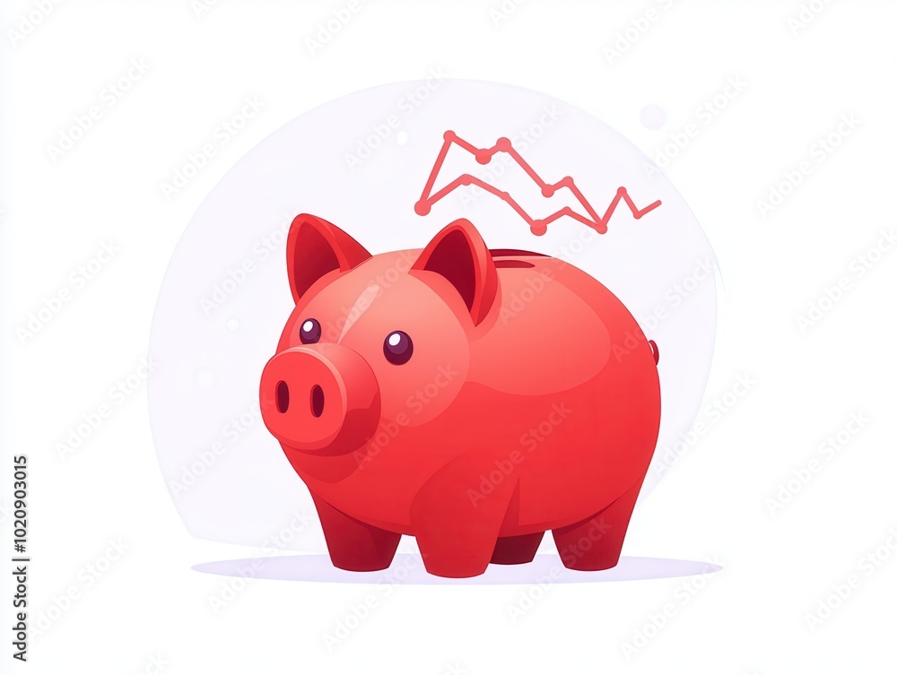 Wall mural Piggy Bank with Falling Stock Chart.