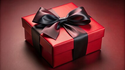 A crimson gift box with a sleek black ribbon, symbolizing anticipation and the promise of something special.