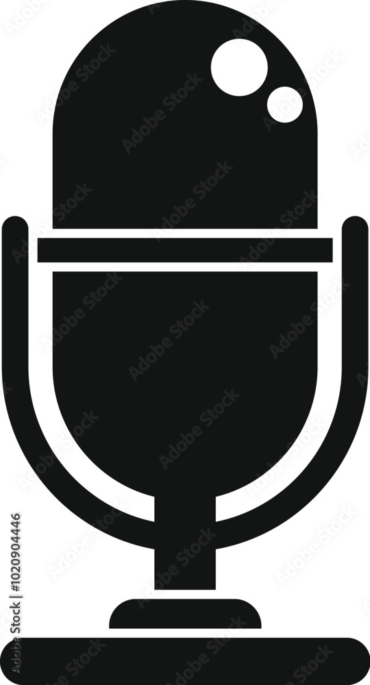 Poster simple vector icon of a microphone standing on a stand, representing audio recording for radio, podc