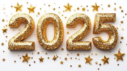 Happy begining New Year Celebration start 2025 Sparkles Banner, With colorful number illustrations