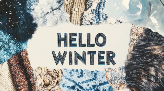 Hello Winter: Cozy Knitwear and Icy Background Seasonal Greeting