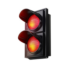 red traffic light signaling to stop, featuring two illuminated lenses with vibrant glow. This essential road sign ensures safety and order on streets transparent background
