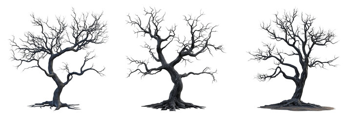 Leafless tree set isolated on transparent PNG background perfect for nature-themed designs or seasonal illustrations