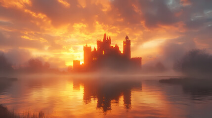 Naklejka premium old castle with fantasy sunset