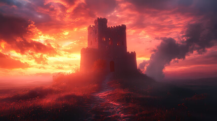 Obraz premium old castle with fantasy sunset