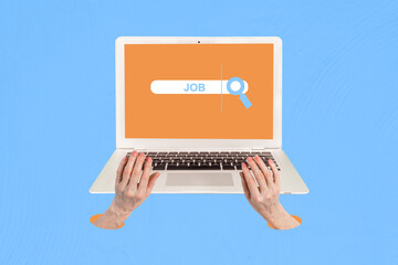 Creative trend collage of netbook browser online job search vacancy recruitment hiring freak...