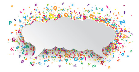 Sprechblase mit bunten Buchstaben, Logopädie Design	