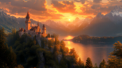 Naklejka premium old castle with fantasy sunset