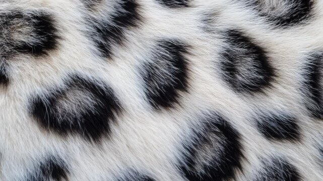 Close-up fluffy snow leopard fur texture. Soft flowing wool pattern. Warmth and coziness. A close up of a fur ornaments, found on the fur and skin of some wild cats, called rosettes. Natural pattern.