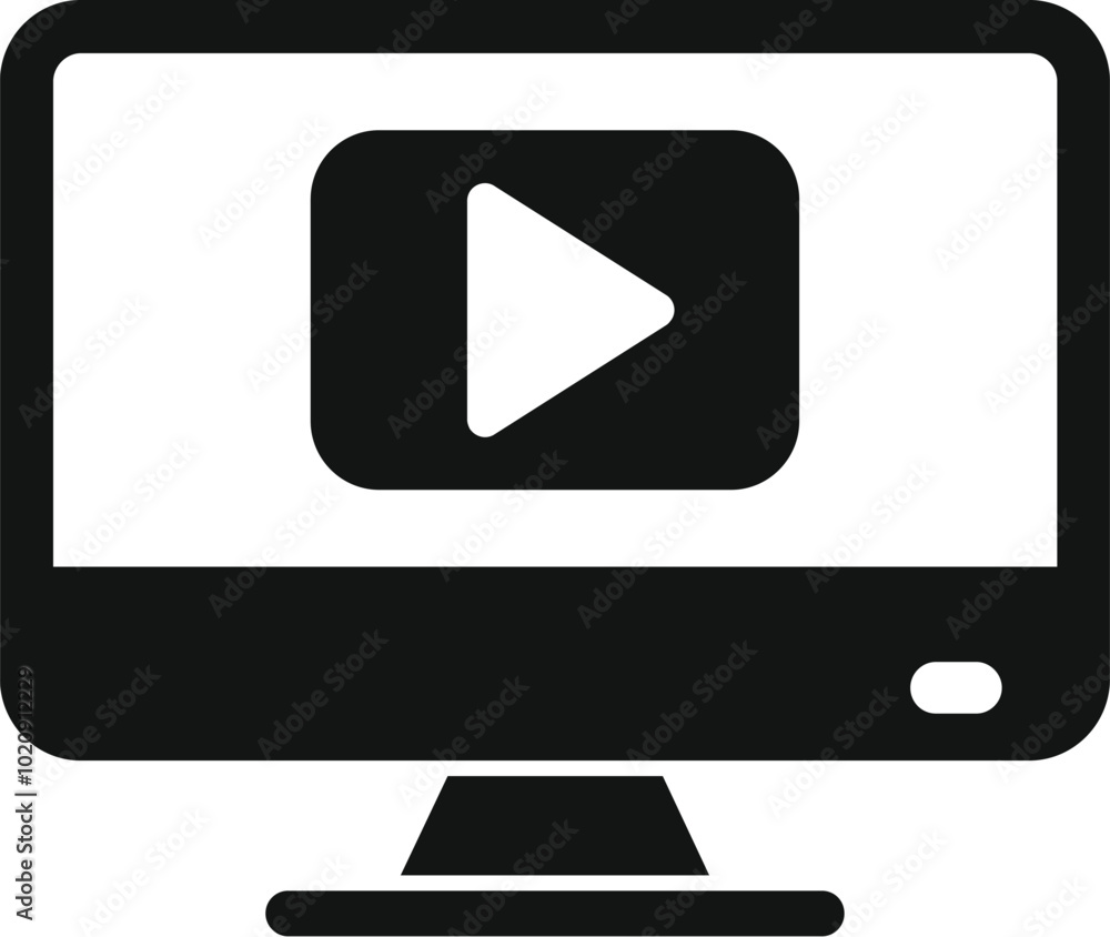 Poster computer monitor is displaying a video player icon, representing online streaming services and digit