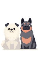 Cute dogs, a simple flat illustration with soft lines and solid colors