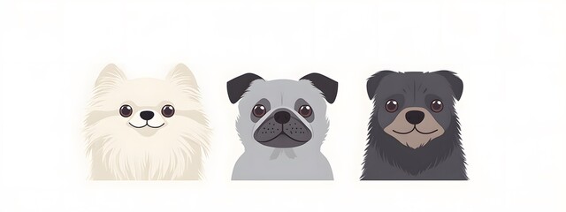 Cute dogs, a simple flat illustration with soft lines and solid colors