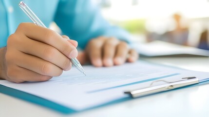 Hand Highlighting Key Points in Printed Business Report During Consulting Session