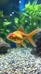 Fototapeta premium Vibrant Goldfish Swimming Gracefully in Aquarium