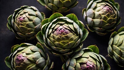 Fototapeta premium Close-up of artichokes on a wooden table