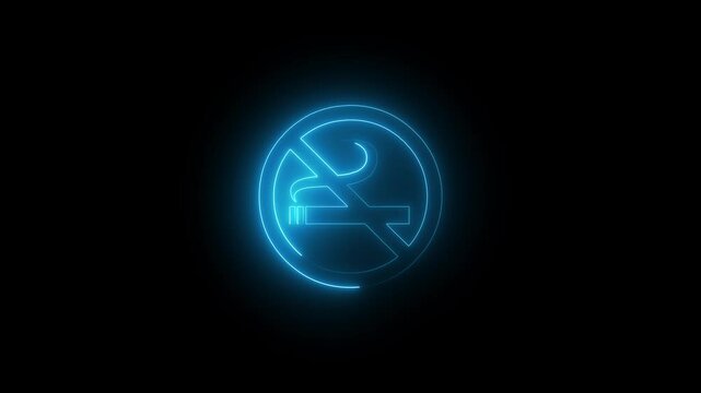 No smoking sign icon warning neon lights. No smoking neon sign animation in a black background No smoking neon sign animation