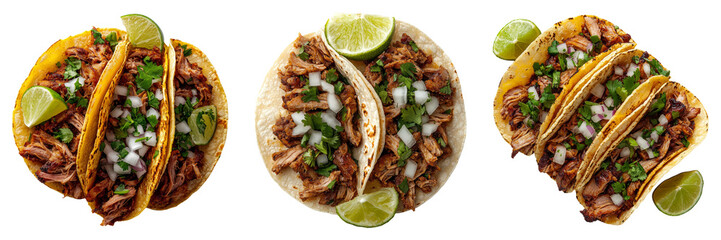 Top view Mexican taco isolated on transparent PNG background ideal for cuisine-themed designs or food branding visuals