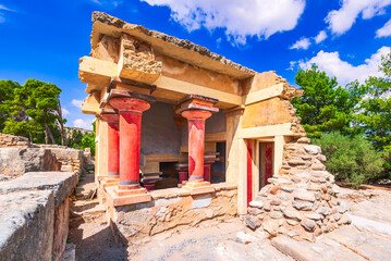 Crete, Greece. Bull Fresco in the north entrance of Knossos Palace.