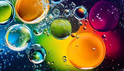 colorful liquid bubbles in different variations, oil, liquid, chemicals, laboratory