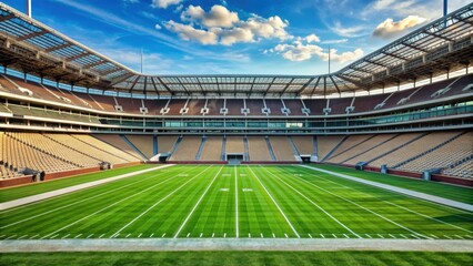 Fototapeta premium Empty football stadium field with no players or spectators, sports, empty, grass, stadium, soccer, football, arena, isolated