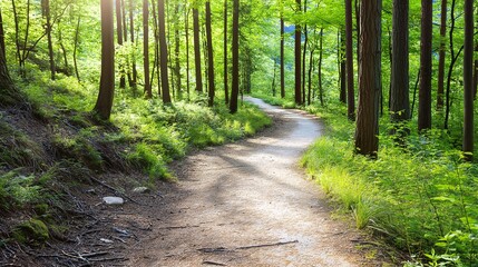 Scenic Forest Pathway in Vibrant Green Nature