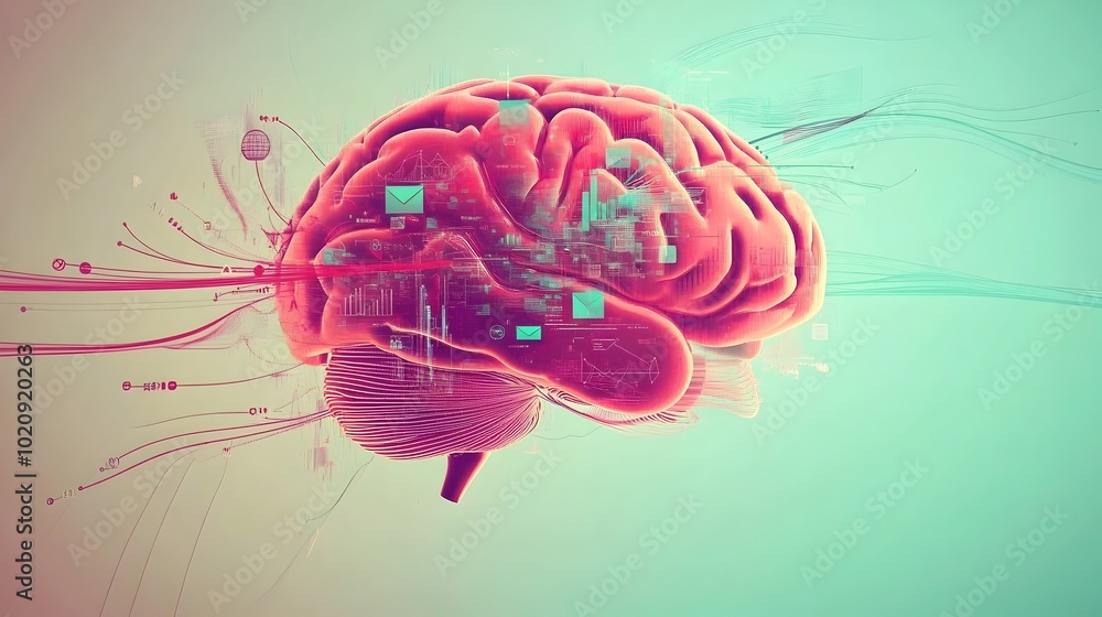 Poster vibrant digital rendering of a detailed brain structure with neural network connections