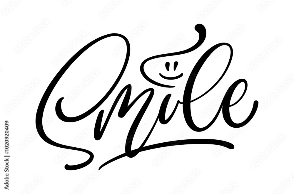 Wall mural Smile, hand drawn calligraphy. Handwritten brush lettering design. Smile - text composition. Vector typography.