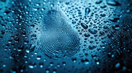 Selective focusing of fingerprint on window glass with condensation, fingerprint with raindrop on window with blurred background.

