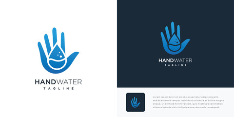 Water hand vector logo design illustration. Hand logo icon with nature water