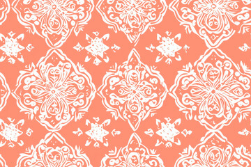 Fototapeta premium Design for printing on fabric, textile, paper, wrapper, scrapbooking. Traditional tile ornament in ethnic style, coral color.