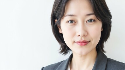 Close-up portrait of a Chinese businesswoman, confident expression, professional attire, copy space