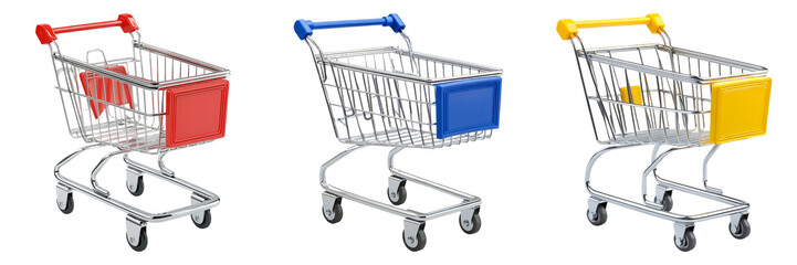 Front view shopping cart isolated on transparent PNG background perfect for retail-themed designs or e-commerce illustrations