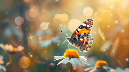 Obraz premium Colorful Butterfly on Flower in Soft Focus Background