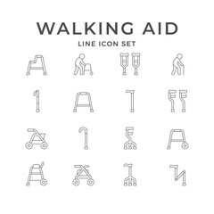 Set line icons of walking aid