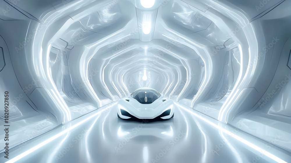 Aufkleber futuristic illuminated architectural tunnel with minimalist design and geometric patterns