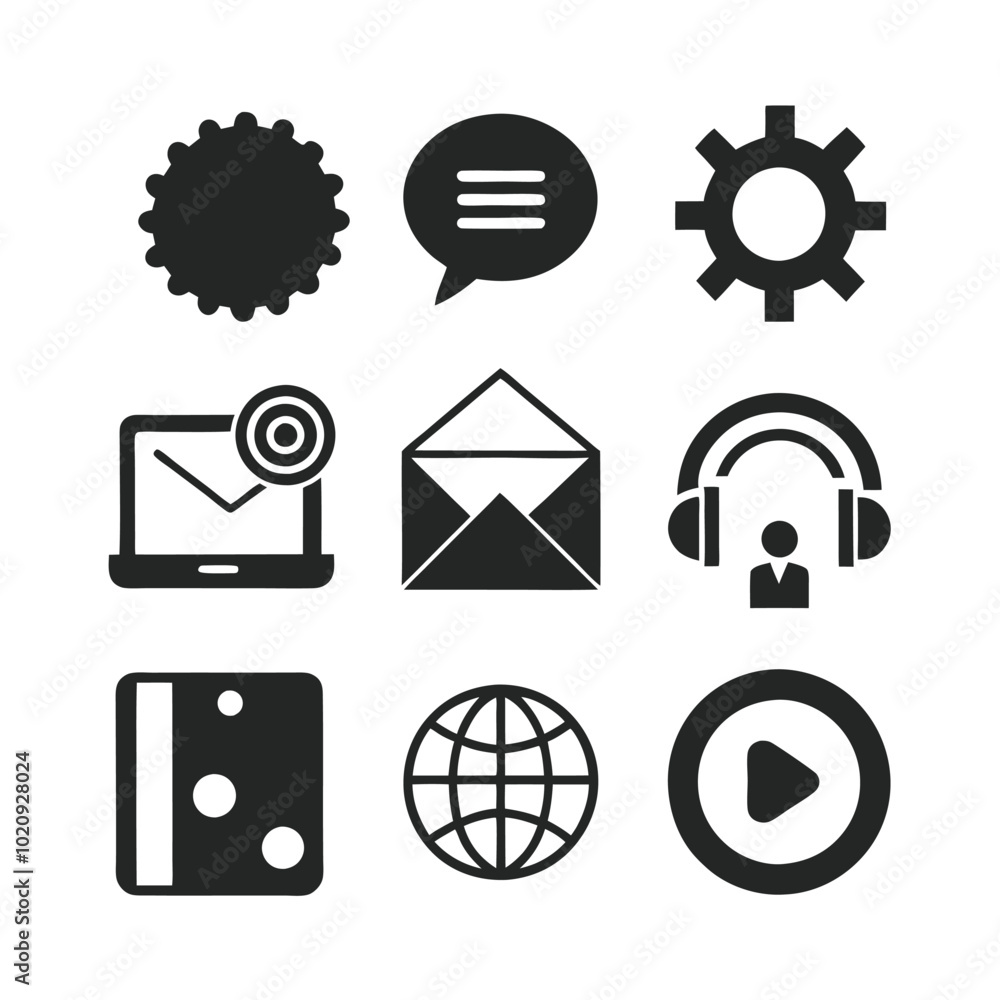 Poster mobile and web communication icons set vector contact icons for mobile and web apps media and commun