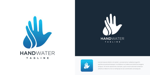 Water hand vector logo design illustration. Hand logo icon with nature water