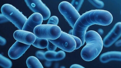 Abstract image of microscopic blue bacteria.