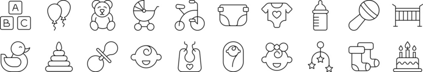 Childhood Related Image Collection. Editable Stroke. Perfect for Infographics, Articles, Books, Flyers, Banners