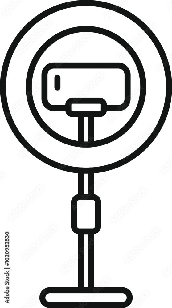 Poster smartphone streaming using ring light on tripod stand icon vector outline for web design isolated on