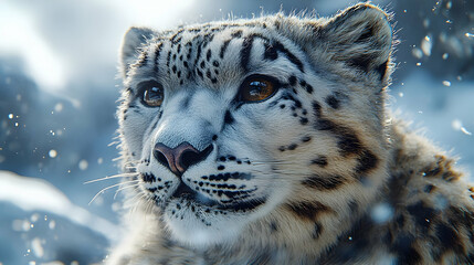 Obraz premium Snow Leopard Portrait, Realistic Illustration
